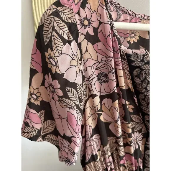 Natural Life Bella Floral Maxi Dress Tiered Pink Floral Prairie Boho Cottage S - Picture 4 of 12